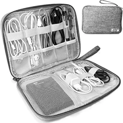 Afbeelding van HCFGS Elektronische tas, reistas, schokbestendig, vochtbestendig, opbergtas, draagbare accessoire organizer voor harde schijven, kabels, oplader, telefoon, USB, SD kaart (grijs)