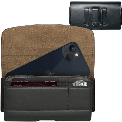 Afbeelding van MyGadget kunstleren riemtashoes tot 5,8&quot; smartphone riembeschermhoes met kaartvak voor Samsung Galaxy S9, Apple iPhone 11, 12 Pro zwart