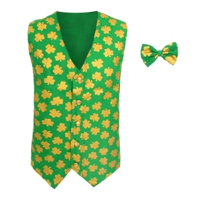Afbeelding van ST PATRICKS DAG FANCY JURK KOSTUME GROENE IERSE TAILCOAT MET GELE SHAMROCK PRINT + MATCHING BOWTIE RUGBY/VOETBAL SUPPORTER&#039;S (MAAT: XX LARGE)