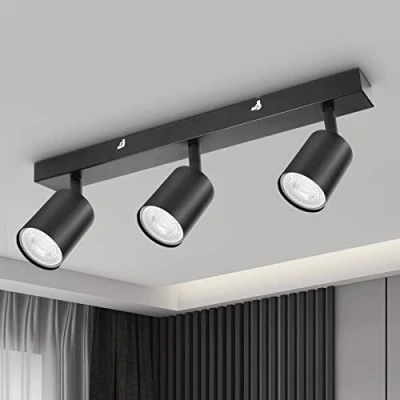 Afbeelding van Dehobo Plafondlamp Spotlight Plafondbalk in mat zwart Plafondlampen Spots met GU10 aansluiting Industrieel 3 wegs licht Plafond Binnenspots voor keuken Woonkamer Slaapkamer Eetkamer