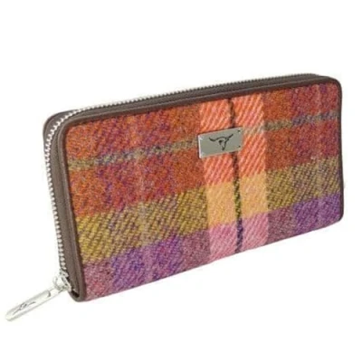 Afbeelding van Dames Portemonnee Staffa Oranje en Paars (Peach and Purple) Harris Tweed muntvak met rits Glen