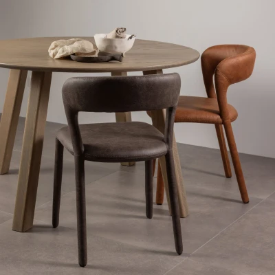 Afbeelding van Woood Noble eetkamerstoel leerlook zwart/grijs Leer