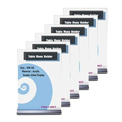 Afbeelding van Tuka tafelstandaard, 6 stuks, A5, staand formaat met sokkel, acryl reclamestandaard, dubbelzijdig display, fyer standaard, menukaarthouder, glashelder acrylglas T