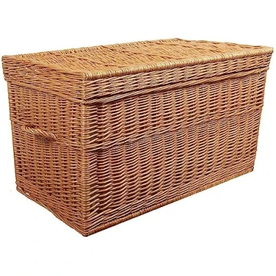 Afbeelding van weeco rieten mand XL, kist extra groot 80cm met deksel borst