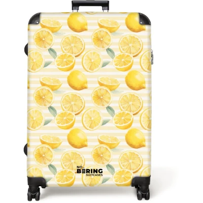 Afbeelding van NoBoringSuitcases.com® Koffer groot Reiskoffer lichtgewicht Citroen met strepen patroon geel Rolkoffer 4 wielen Grote trolley XL 98 liter bagage