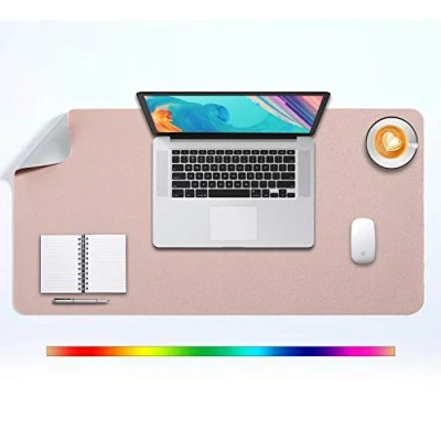 Afbeelding van Bureau Pad Grote, Bureaulegger, Uitgebreide Muis Mat, Grote Pad, Onderlegger XL, DOBAOJIA Blotter, Schrijven Dual Side Gebruik PU Leer Waterdicht 80 x 40cm (Roze/Zilver)