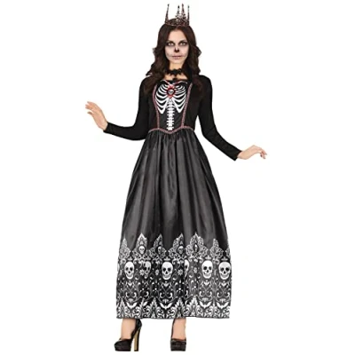 Afbeelding van Guirca Spaans &amp; Mexicaans Kostuum Koninklijke Queen Skullie Vrouw Zwart Maat 42 44 Halloween Verkleedkleding