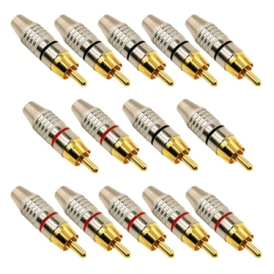 Afbeelding van BRIEFCEC Soldeervrije RCA connectoren, mannelijke audio video adapter voor coaxkabel, vergulde metalen behuizing multimedia en CCTV (14 stuks rood zwarte cirkels)