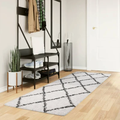 Afbeelding van Vloerkleed shaggy hoogpolig modern 80x250 cm crème en zwart