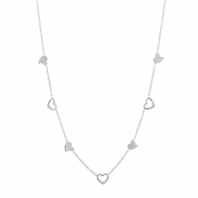 Afbeelding van Bijoutheek Collier Hartjes Witte Stenen Zilver