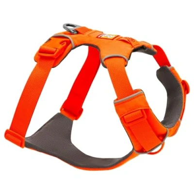 Afbeelding van Ruffwear Front Range Hondenharnas, reflecterend Y harnas, verstelbaar, comfortabel gevoerd dagelijkse harnas voor wandelingen en hondenraces, 2 riembevestigingen V ring, oranje blaze M