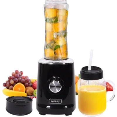 Afbeelding van Niceey Mini Blender Smoothie Maker 500W met 2 To Go Bekers Zwart