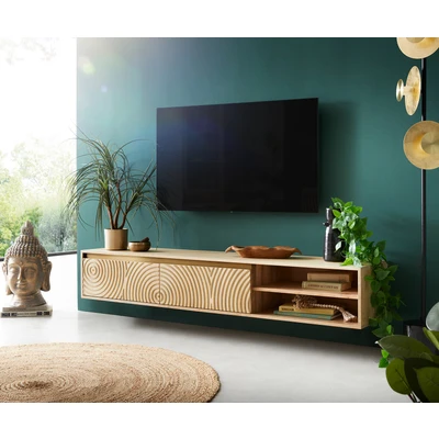 Afbeelding van Tv meubel Budaya mango natuur 175 cm 3 deuren zwevend lowboard
