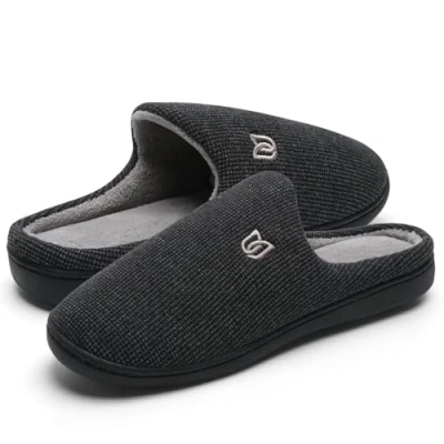 Afbeelding van Slippers Heren Dames pantoffels Winter Warm Traagschuim Huisschoenen Indoor Outdoor voor men en vrouwen (Zwart grijs 02, 42/43 EU)