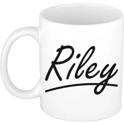 Afbeelding van Riley voornaam kado beker / mok sierlijke letters gepersonaliseerde met Naam mokken