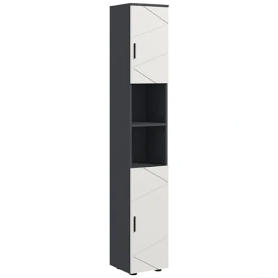 Afbeelding van kleankin Badezimmerschrank schmal, Hochschrank Toilettenschrank mit Verstellbar Regal und 2 offenen Fächern, Badschrank für kleine Räume Badezimmer, Wohnzimmer 30 x 183 cm Grau