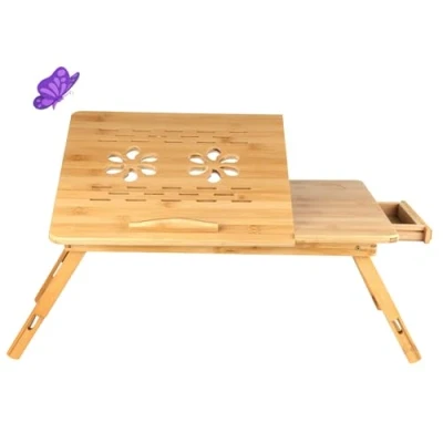 Afbeelding van Verstelbare bamboe boekenkast laptoptafel, voor lezen of ontbijt en tekentafel, in hoogte verstelbaar, opvouwbaar,66 * 35 30cm houtkleur