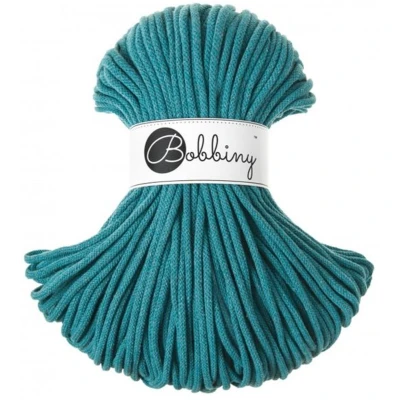 Afbeelding van Bobbiny Premium 5mm gevlochten macramé koord 100% gerecycled katoen (groenblauw) 50 m