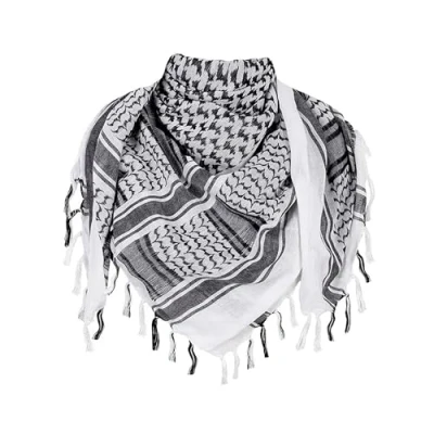 Afbeelding van TRIXES Zwarte en witte shemagh sjaal, woestijnstijl, kufiya, keffiyeh, ghutrah, Hattah, 100% katoen, geschikt voor paintballen, rollenspel, dune bashing, maat XL, Zwart, XL
