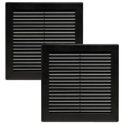 Afbeelding van Vent Systems 2 stuks zwarte ventilatieafdekking, platte, vierkante ventilatiesleuven, geïntegreerde insectenbescherming, HVAC ventilatieopeningen voor badkamer, thuiskantoor, 200 x mm,