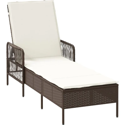 Afbeelding van vidaXL Zonnebed Bruin en crème wit PE Riet 157 x 55 92 cm Opvouwbaar