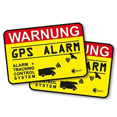 Afbeelding van Hin_005, set van 2 waarschuwingsstickers, GPS, alarm tracking systeem, 6 x 4 cm buitenklevend, waarschuwing, alarmbeveiligd, camper en caravan