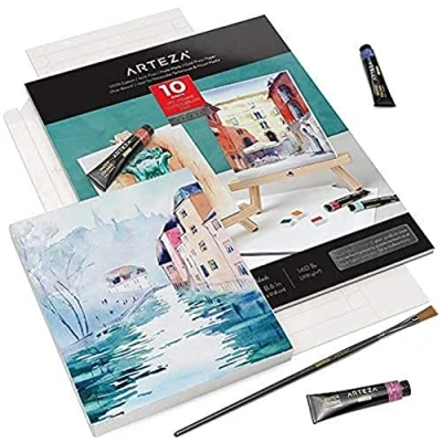Afbeelding van Arteza Aquarelblok, Aquarel schetsboek met 10 vellen 300 grams papier vouwbare frames, Aquarelpapier van 17,8 x 21,8 cm, Waterverf 100% katoenpulp, voor schilder en mixed media kunst