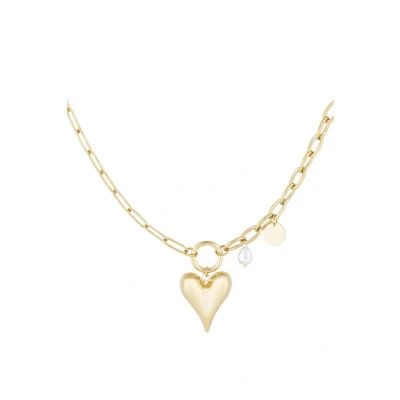 Afbeelding van Bijoutheek Collier Grove Schakel Hart Parel Goud