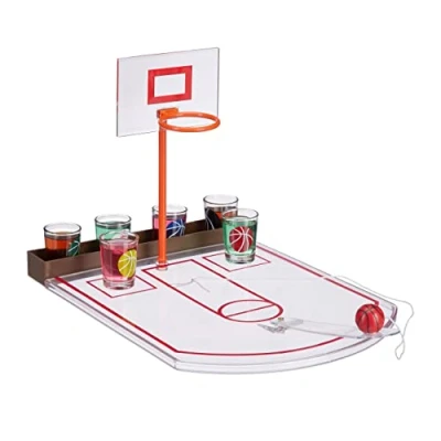 Afbeelding van Relaxdays basketbal drinkspel met 6 glaasjes zuipspel drankspel basket shotglas game