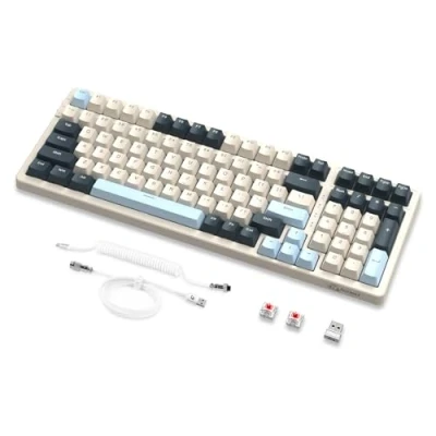 Afbeelding van MAMBASNAKE K8 Kleurrijk mechanisch toetsenbord met 3 Modi, 2.4G draadloos Bluetooth pakking Gamingtoetsenbord spiraalkabel, 19 RGB lampen, Hot swap rode schakelaar voor laptop PC Mac Blueberry