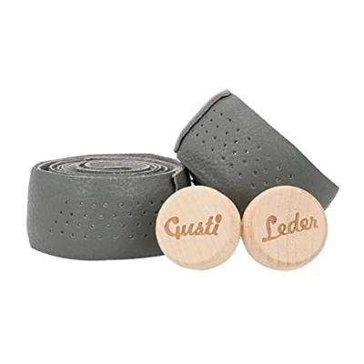 Afbeelding van Gusti Fausto C. Stuurband van echt leer 80 cm gripband handvat bartape fietsaccessoires racefiets incl. kurk lederen band stuur grijs