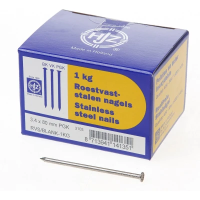 Afbeelding van Hjz RVS nagels plat geruite kop 3.4 x 80mm 1kg