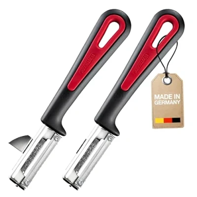 Afbeelding van Westmark 2x Universele dunschiller/aardappelschilmesje met uitsteker, Gallant, vastgeschroefd roestvrijstalen mesje, zwart/rood, 290922E3