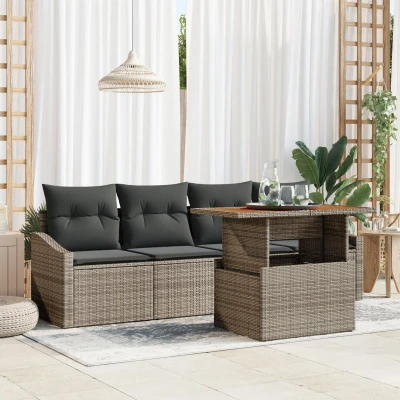 Afbeelding van vidaXL 5 delige Tuin Eethoek met Kussens Grijs Poly Rattan Acacia