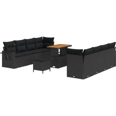 Afbeelding van vidaXL 11 Delige Tuin Sofa Set met Kussens Zwart Poly Rattan Acacia