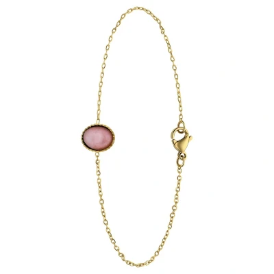 Afbeelding van Lucardi Dames Stalen goldplated Armband bol met rozenkwarts Staal Goudkleurig 20 cm