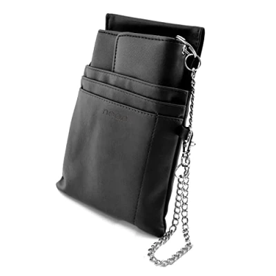 Afbeelding van nean Kellner portemonnee, kelnerportemonnee, damesportemonnee, portemonnee met holster, insteekvak en ketting groot muntvak (zwart)