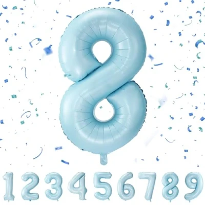 Afbeelding van Balloon verjaardagsgetallen blauwe ballon 8 jaar folieballon 8e voor meisjes jongens in 40&quot; verjaardagsdecoratie kinderverjaardag cijfer decoratie verjaardag vliegt met