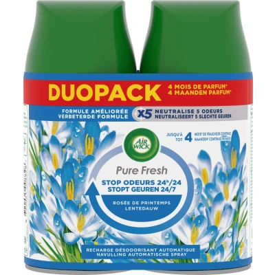 Afbeelding van Air Wick Freshmatic Automatische Spray Luchtverfrisser Pure Fresh Lentedauw Navulling Bundel 2x250 ml