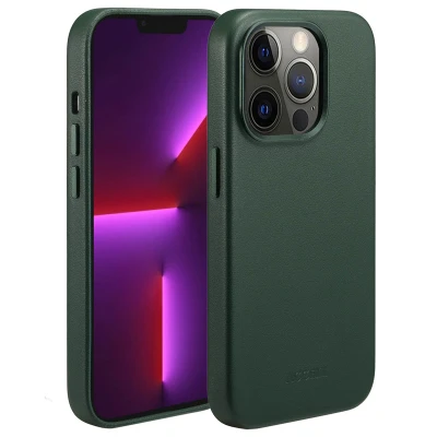 Afbeelding van Apple iPhone 13 Pro MagSafe Hoesje Echt leder Accezz Backcover Donkergroen Telefoonhoesje