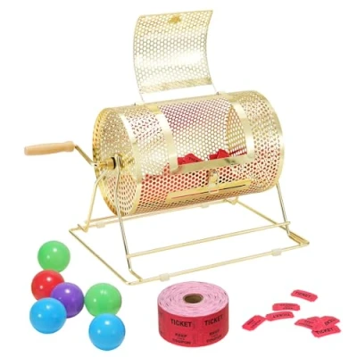 Afbeelding van VEVOR Lostrommel Glückskind 3500 losse of 100 tombola ballen inhoud, professionele draaikooi van metaal, loterijdraaischij, loterij box voor loterijspellen, goud