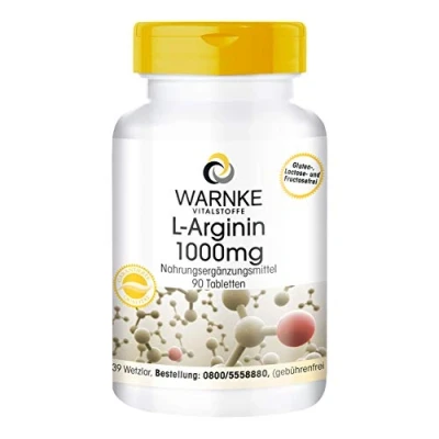 Afbeelding van L Arginine 1000mg hoge dosering &amp; veganistisch 3000mg HCl per dagelijkse dosis 90 tabletten Warnke Vitalstoffe Duitse apothekerskwalitei