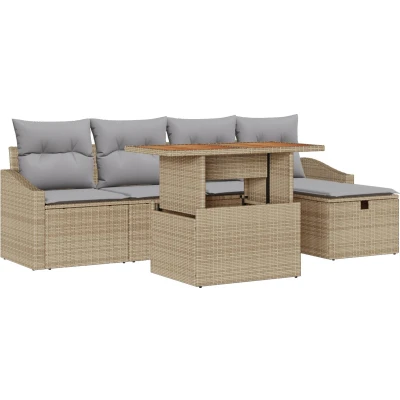 Afbeelding van vidaXL 6 delig Tuin Sofa Set met Kussens Beige Poly Riet