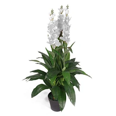 Afbeelding van LEAF 7241 90cm Kunstmatige Cymbidium Orchidee Plant Extra Grote Zwarte Plastic Pot Design UK, Wit