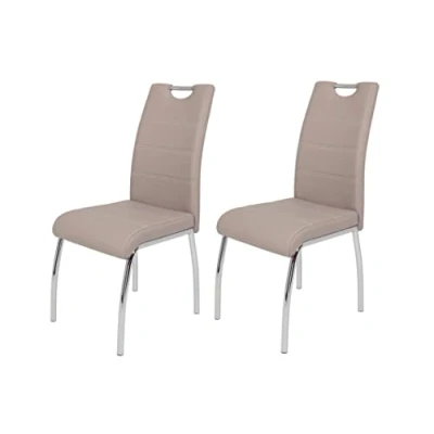 Afbeelding van Set van 2 eetkamerstoelen Susi, bekleding kunstleer cappuccino, verzonken handgreep, metalen frame chroom, 43 x 61 98 cm