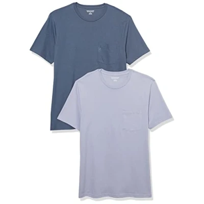 Afbeelding van Amazon Essentials Heren Slim Fit T shirt met korte mouwen en ronde hals, 2 stuks, gewassen blauw/lavendel, XS