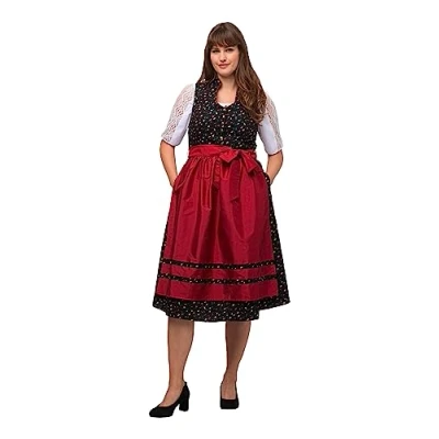 Afbeelding van Ulla Popken Dirndl BLÜTEN SCHMUCKKNÖPFE Vausschnitt ÄRMELLOS Dirndl, Dames, Maat: 50, Schwarz