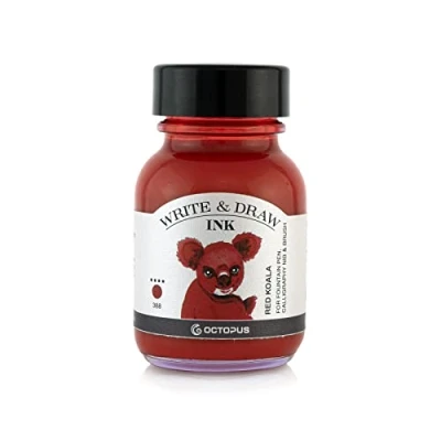Afbeelding van Octopus Write and Draw Ink 388 Red Koala, watervaste inkt voor schrijven en tekenen, kalligrafie inkt, lichtechte tekeninkt vulpen, glaspen, penseel, 50 ml