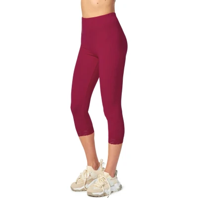 Afbeelding van Merry Style MS MS10 224 LE Dames Capri Leggings met Kant Sport Vrijetijdsbroek 3/4 Lengte Katoen Claret XS