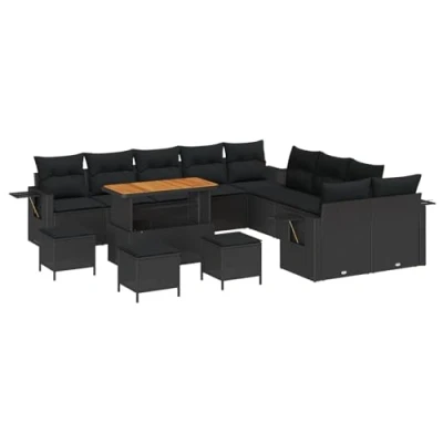 Afbeelding van vidaXL 14 Delige Tuin Sofa Set met Kussens Zwart Poly Rattan Acacia
